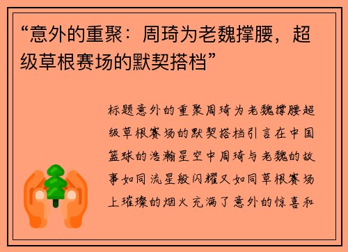 “意外的重聚：周琦为老魏撑腰，超级草根赛场的默契搭档”